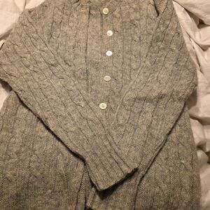 VTG Deans of Scotland Shetland Wool Cable Knit Cardigan Gray Size 36